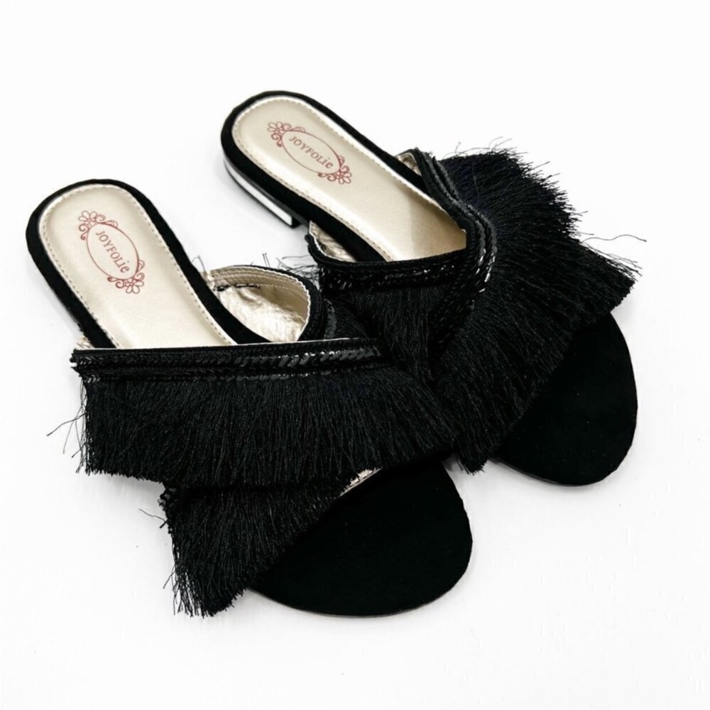 NIB Joyfolie Daniela Fringe Elegant Black Women’s Sandals